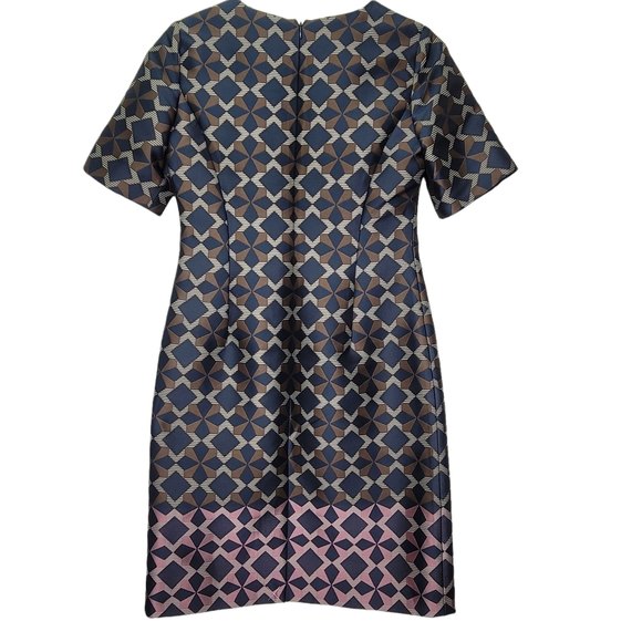 Brooks Brothers Short Sleeve Sheath Dress Size 4 VNeck Geometric Print Blue Pink - Picture 2 of 9